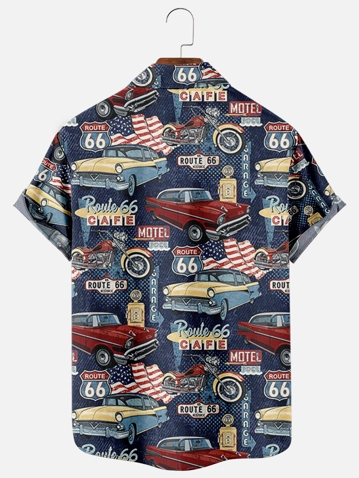 Vintage Car Route 66 Print Mens Authentic Hawaiian Shirt With Travel Trailers