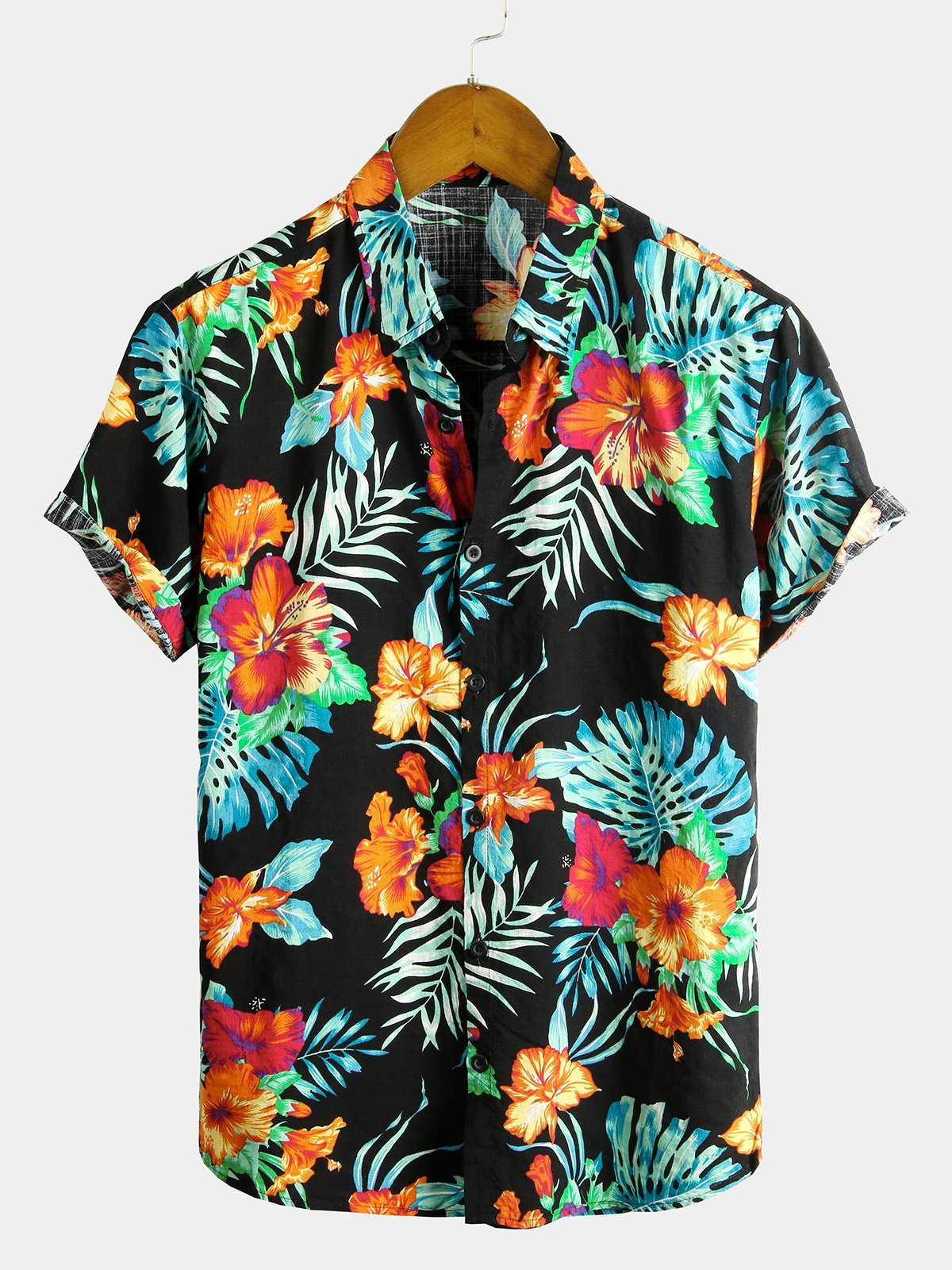 Mens Floral Cotton Tropical Hawaiian Shirt