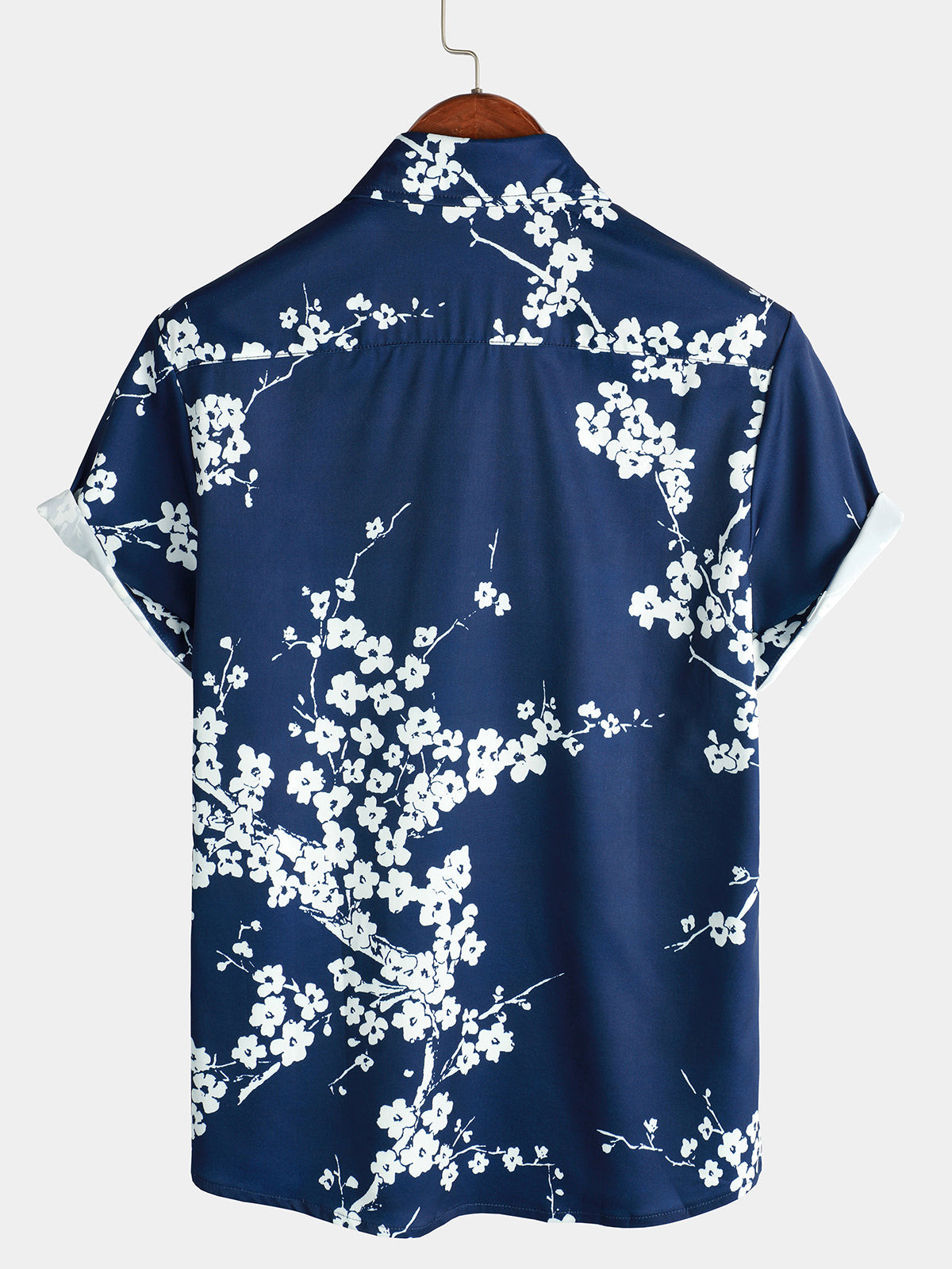 Mens Floral Print Vintage Navy Blue Casual Short Sleeve Lapel Shirt Hawaiian Shirt for Men Women