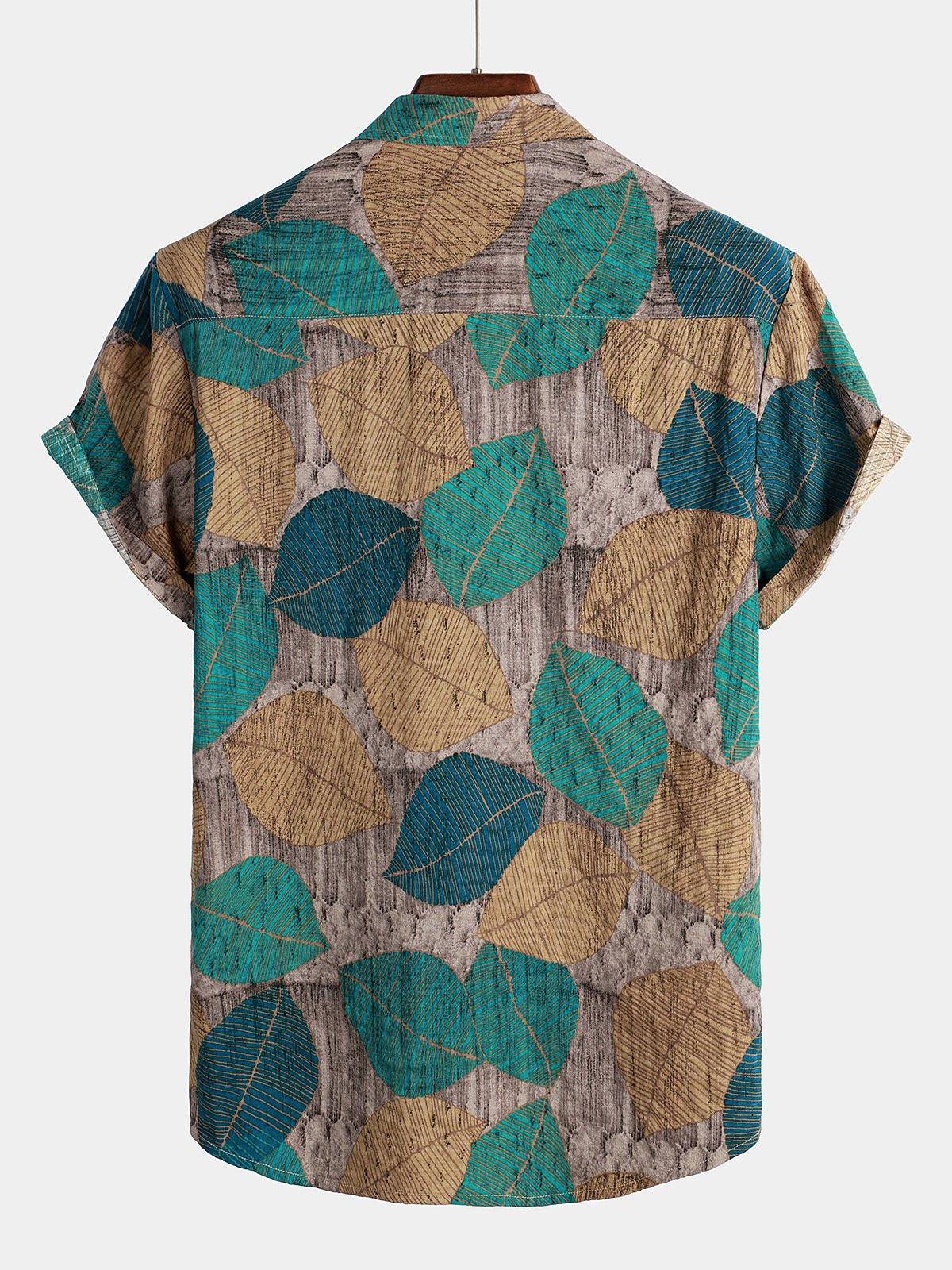 Mens Retro Leaf Print Short Sleeve Cotton Shirt Hawaiian Shirt for Men Women