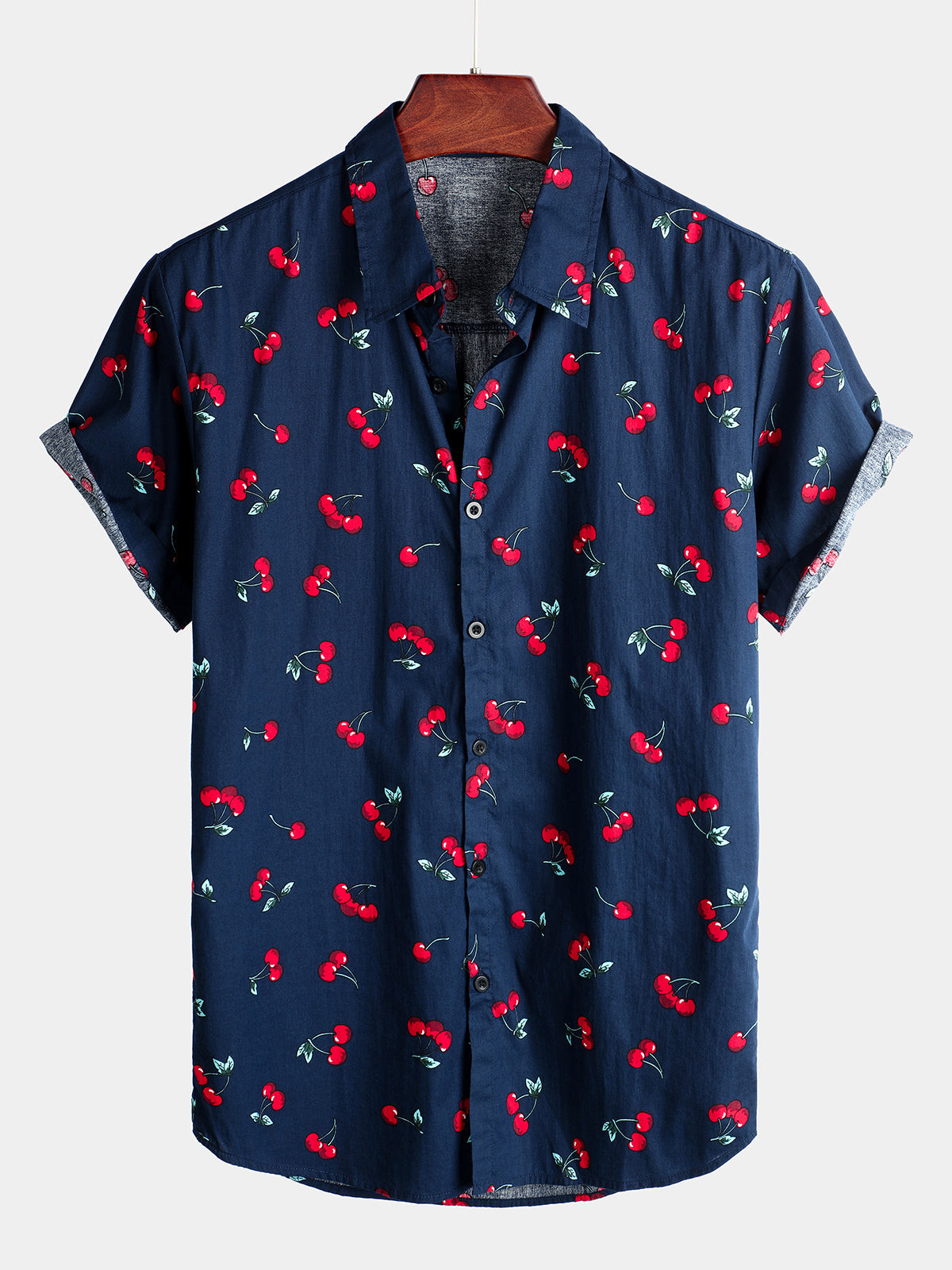 Mens Cherry Floral Print Tropical Hawaii Cotton Shirt Hawaiian Shirt for Men Women