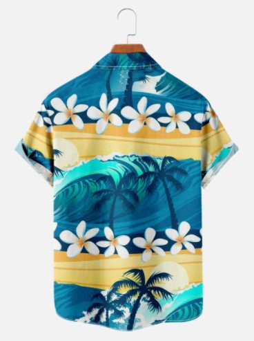 Mens Hawaiian Shirt Casual  Aloha Blue Plant Cotton-Blend Shirts