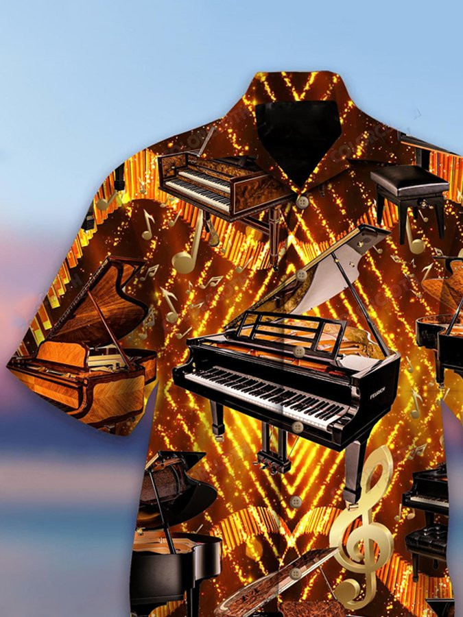 Mens Let The Music Speak For Itself Piano Aloha Hawaiian Shirt