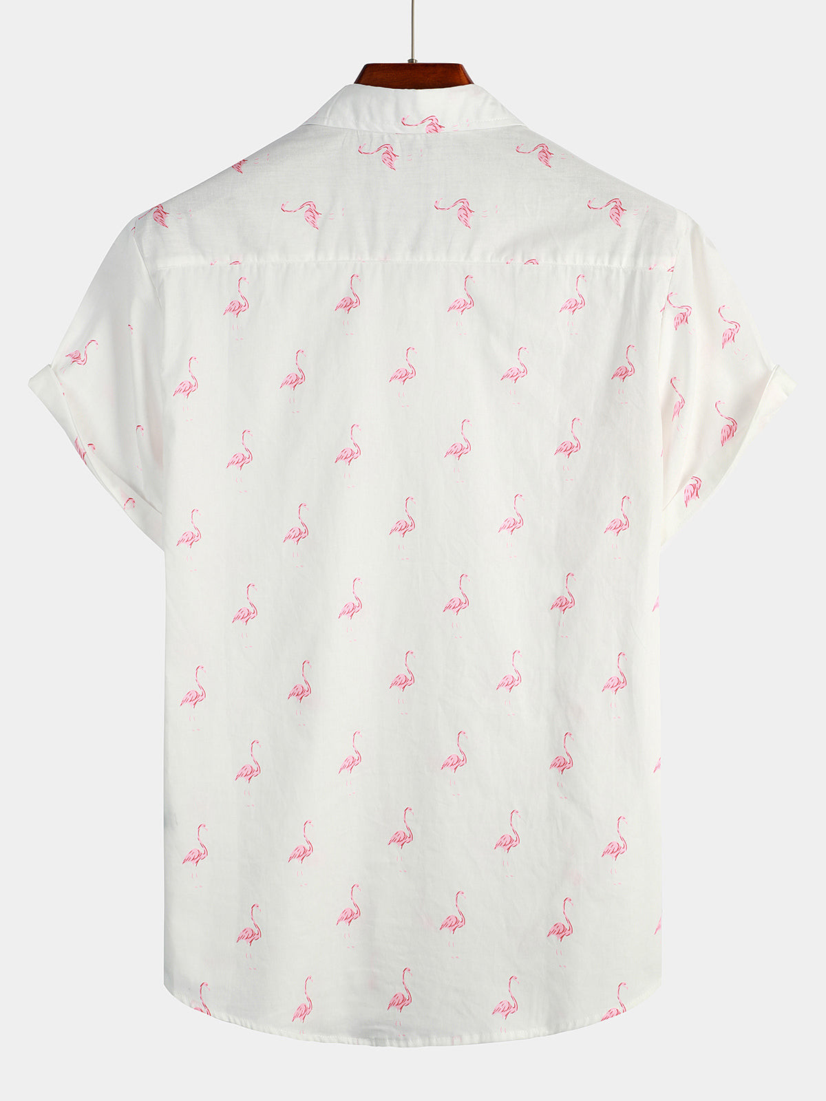 Mens Pink Flamingo Print Short Sleeve Button Up Shirt Hawaiian Shirt for Men Women