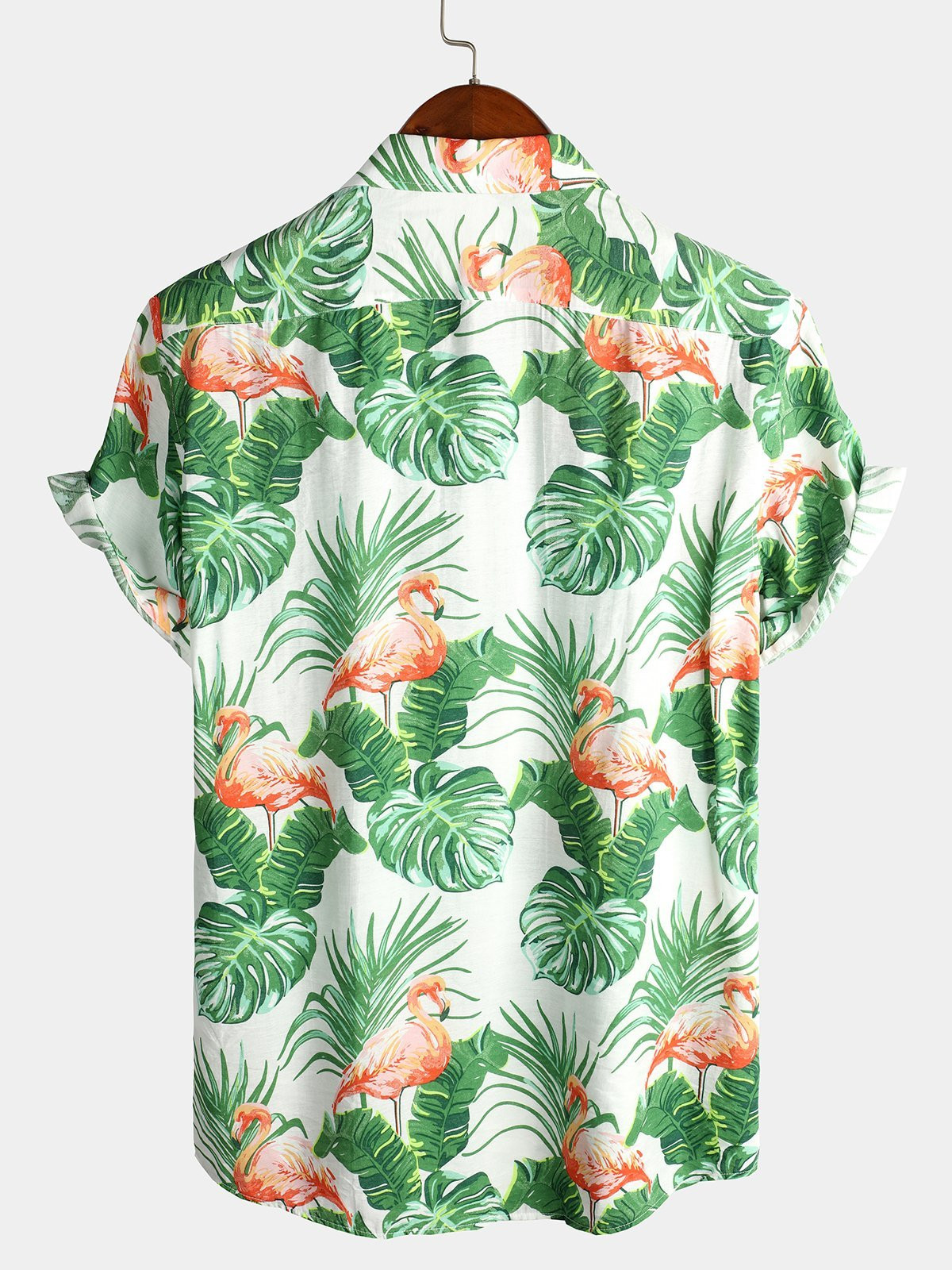 Men Holiday Flamingo Short Sleeve Cotton Shirts Hawaiian Shirt for Men Women