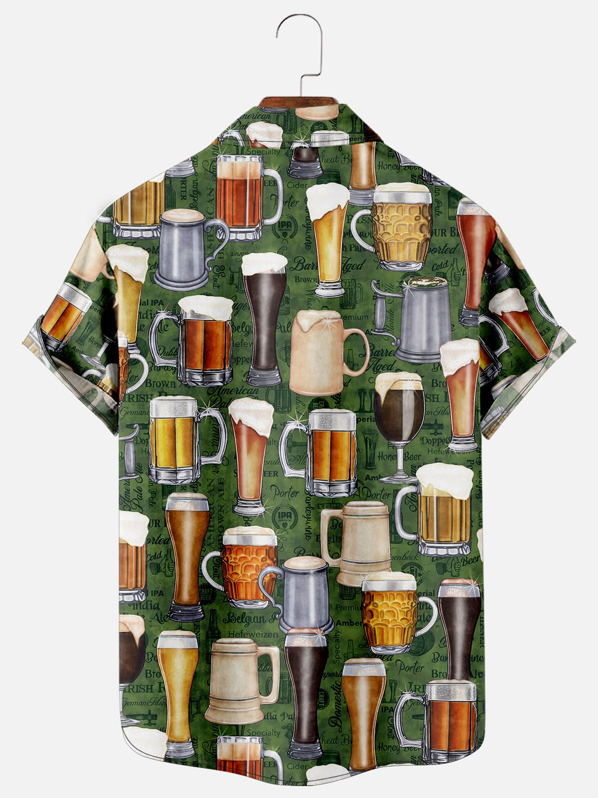 Mens Beach Party Beer Print Casual Breathable Chest Pocket Short Sleeve Hawaiian Shirts