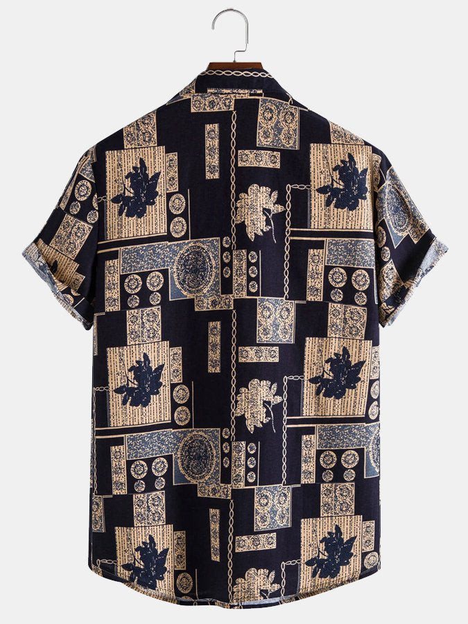 Men Random Geo And Plant Print Short Sleeve Shirt Hawaiian Shirt for Men Women