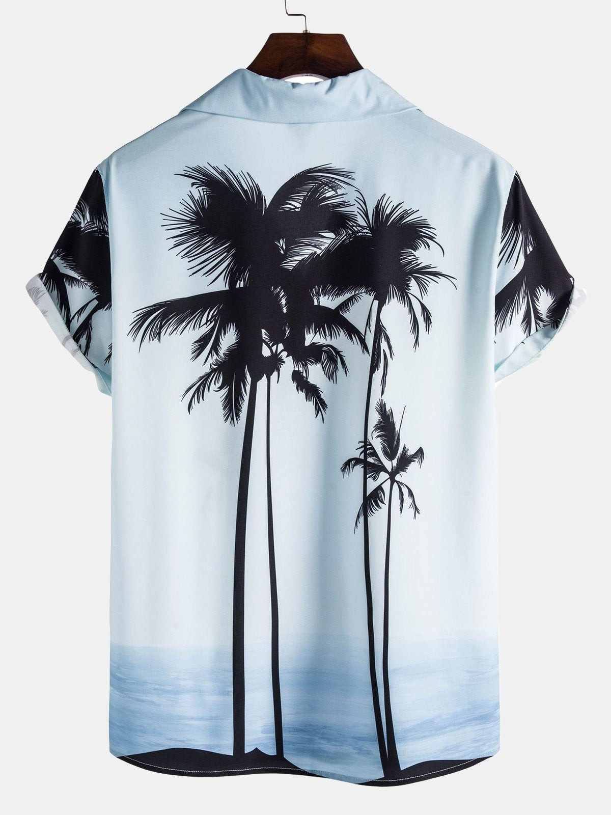 Blue Shirt Collar Coconut Tree Beach Printed Shirts  Tops Hawaiian Shirt for Men Women