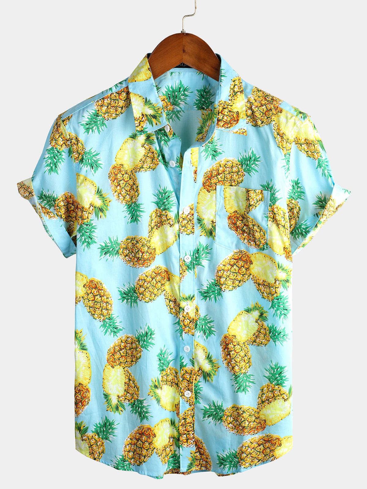 Mens Short Sleeve Pineapple Cotton Shirts Hawaiian Shirt for Men Women