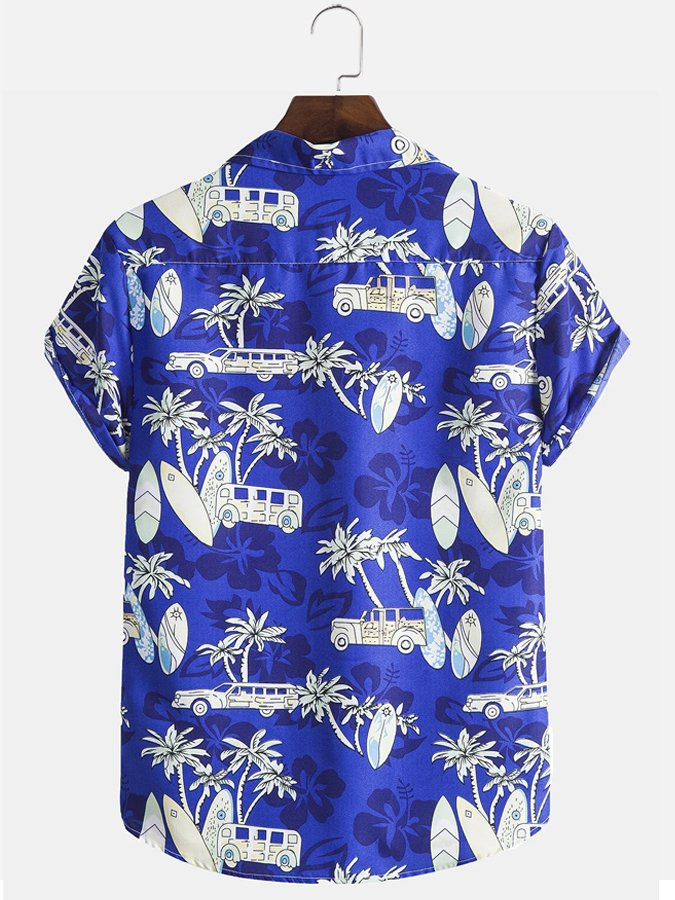 Mens Beach Print Floral Shirt Collar Shirt Hawaiian Shirt for Men Women