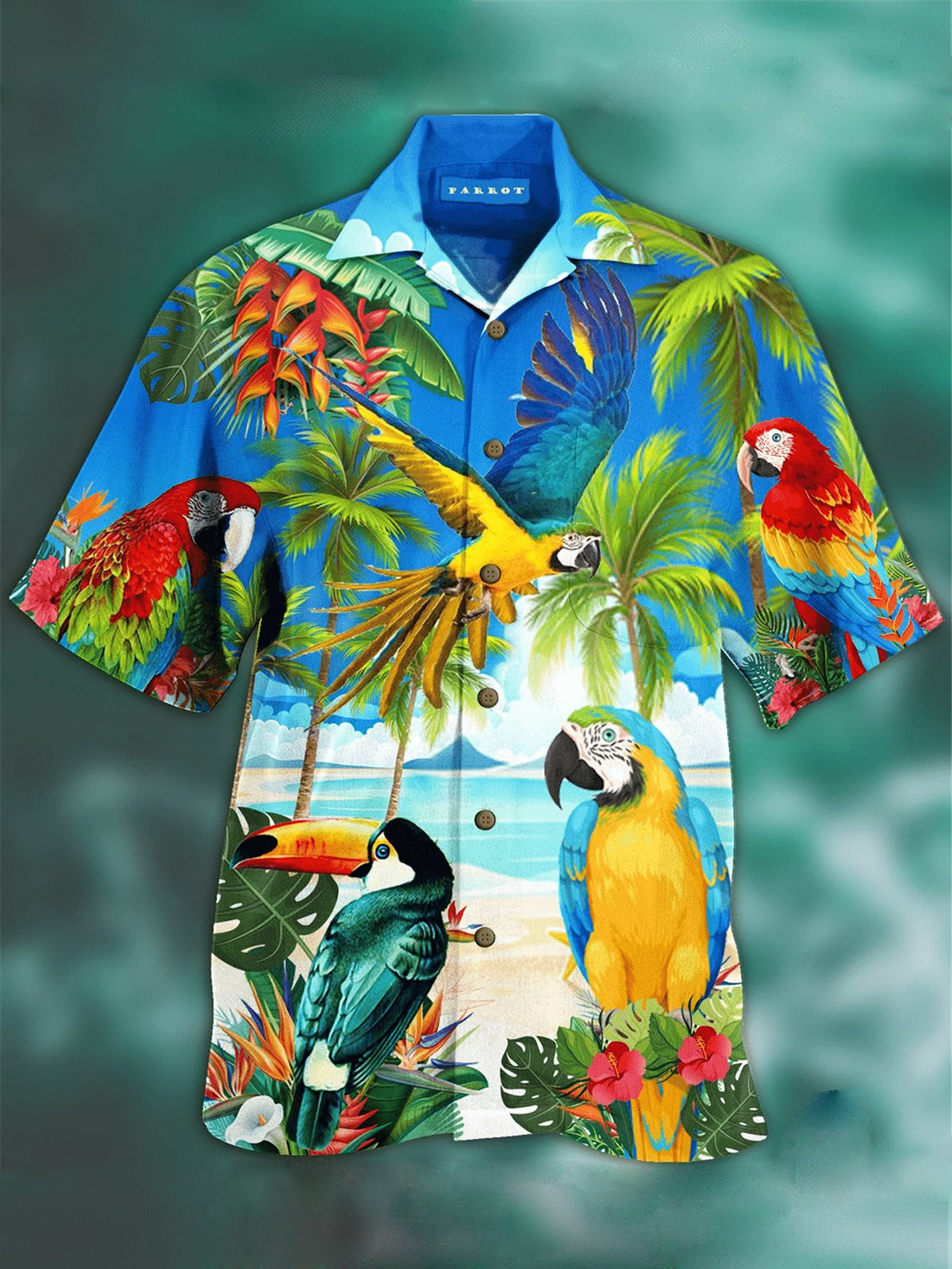 Tropical Parrots Hawaiian Shirts For Men Beach Short Sleeve Aloha Blouse