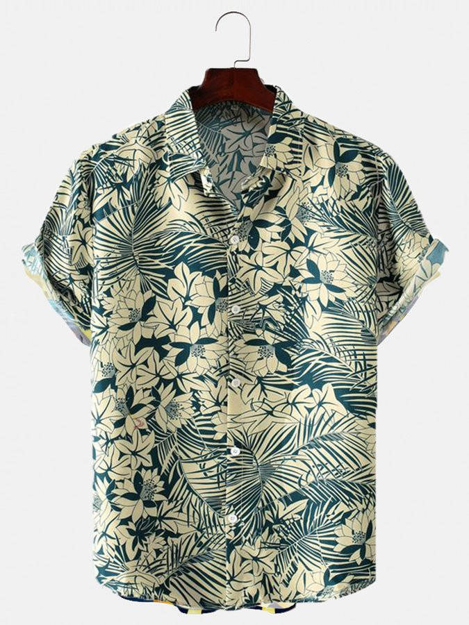 Mens Hawaiian Shirt Casual  Aloha Peacock Beach Cotton-Blend Floral Shirts