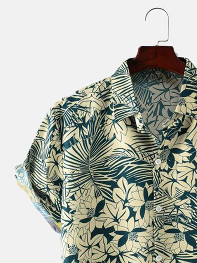 Mens Hawaiian Shirt Casual  Aloha Peacock Beach Cotton-Blend Floral Shirts