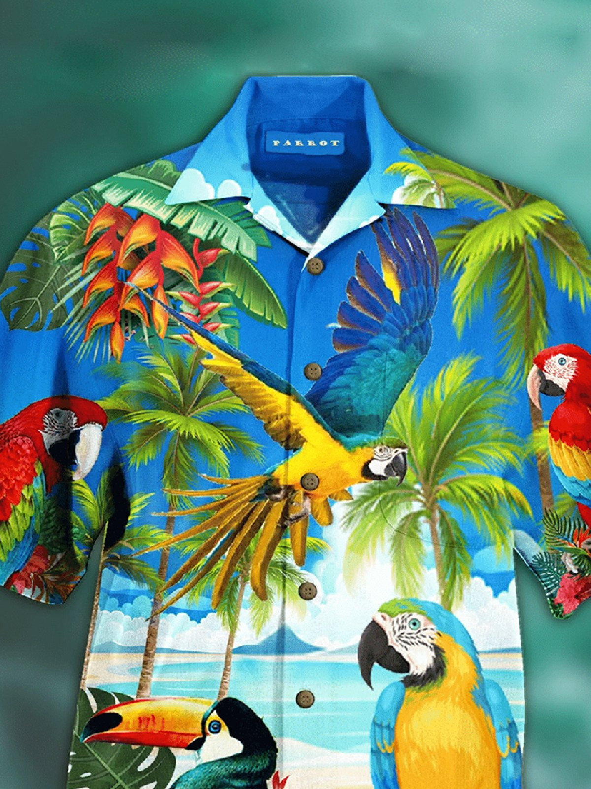 Tropical Parrots Hawaiian Shirts For Men Beach Short Sleeve Aloha Blouse