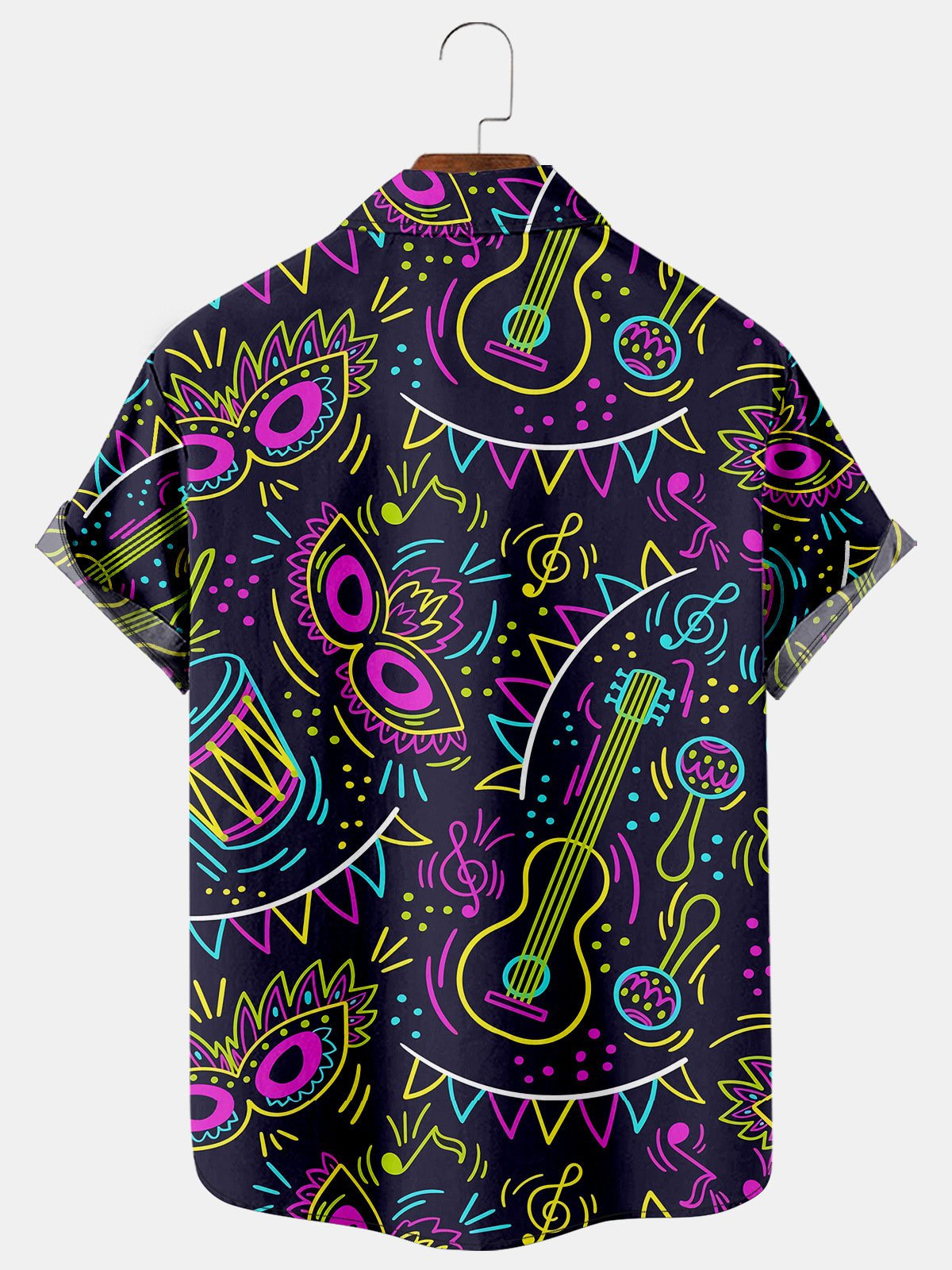 Mardi Gras Carnival Masks  Music Print Casual Short Sleeve Hawaiian Shirts For Men