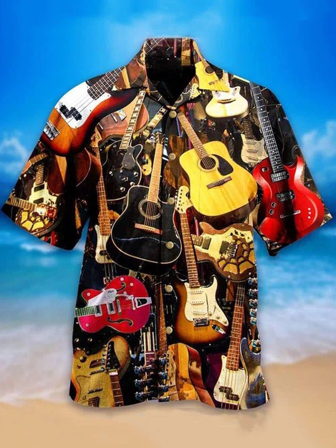 Mens Bass Guitar  Rock Music Hawaiian Shirt