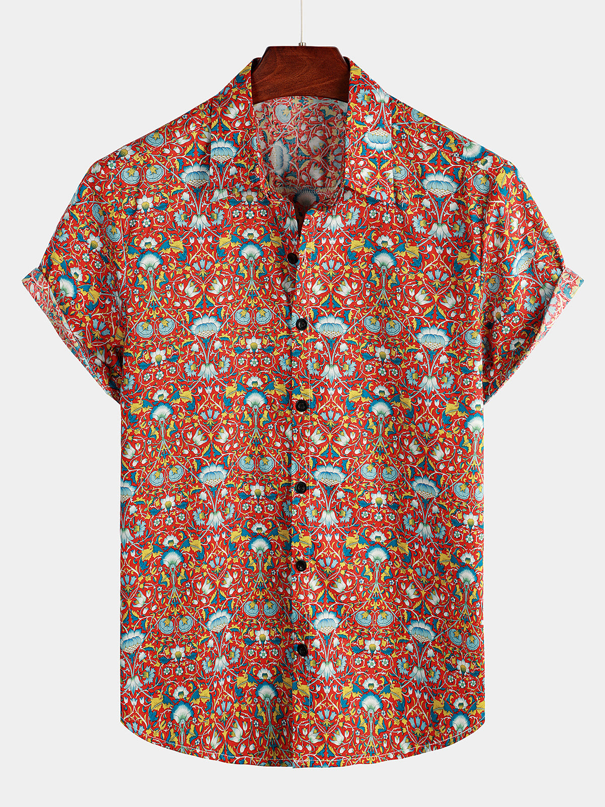 Mens Floral Cotton Tropical Hawaiian Short Sleeve Shirt