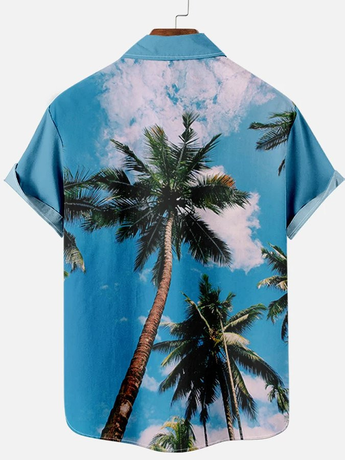 Mens Casual Vacation Coconut Beach Pattern Shirt With Pockets Hawaiian Shirt for Men Women