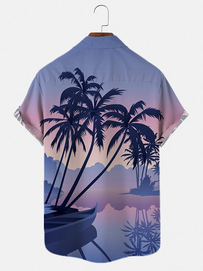 Mens Palm Tree Landscape Print Short Sleeve Shirt Hawaiian Shirt for Men Women