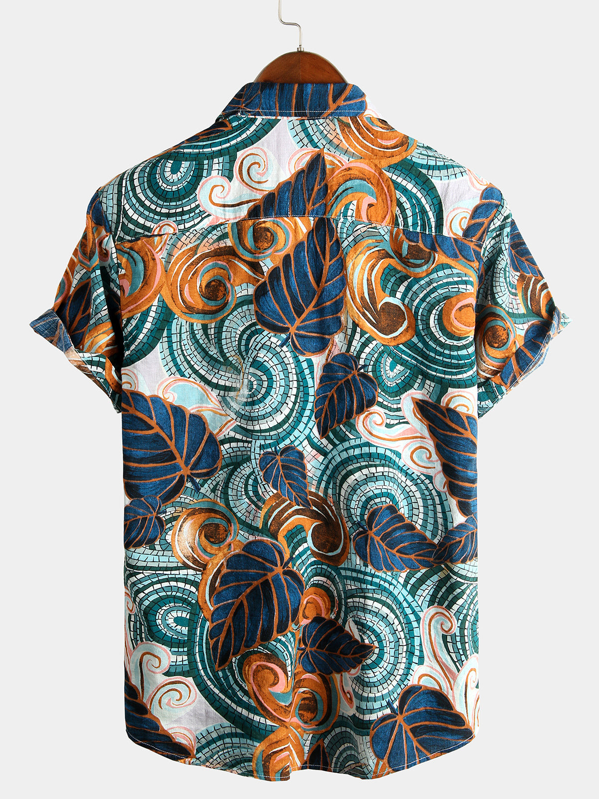 Mens Front Pocket Geometric Casual Short Sleeve Shirt Hawaiian Shirt for Men Women