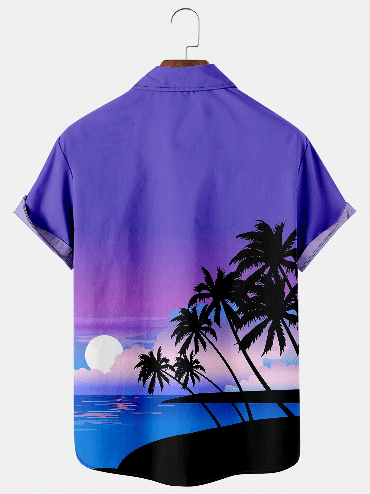 Mens Oahu Waikiki Beach Sunset Landscape Print Short Sleeve Hawaiian Shirt