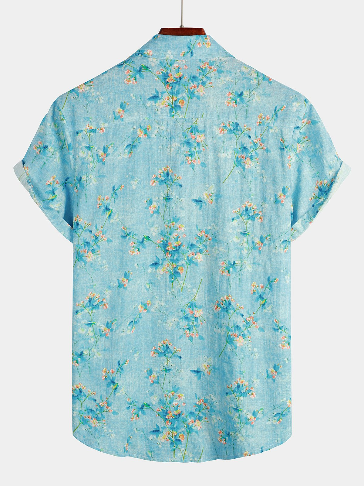 Mens Floral Cotton Pocket Breathable Hawaiian Shirt