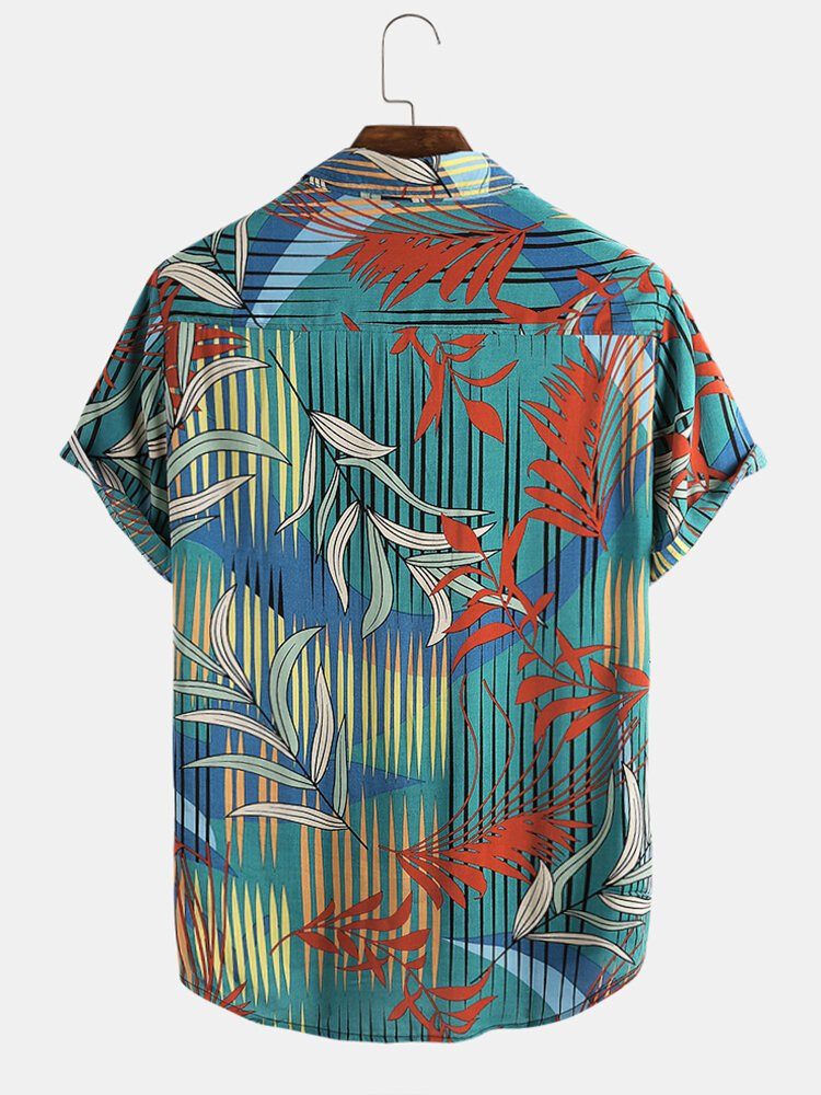 Casual Printed Cotton-Blend Shirts  Tops Hawaiian Shirt for Men Women