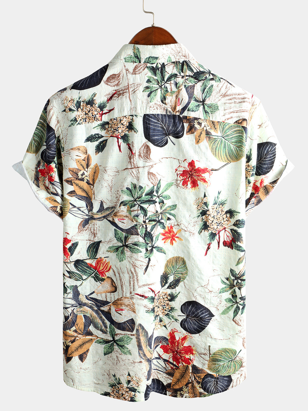 Mens Floral Cotton Tropical Hawaiian Plant Shirt