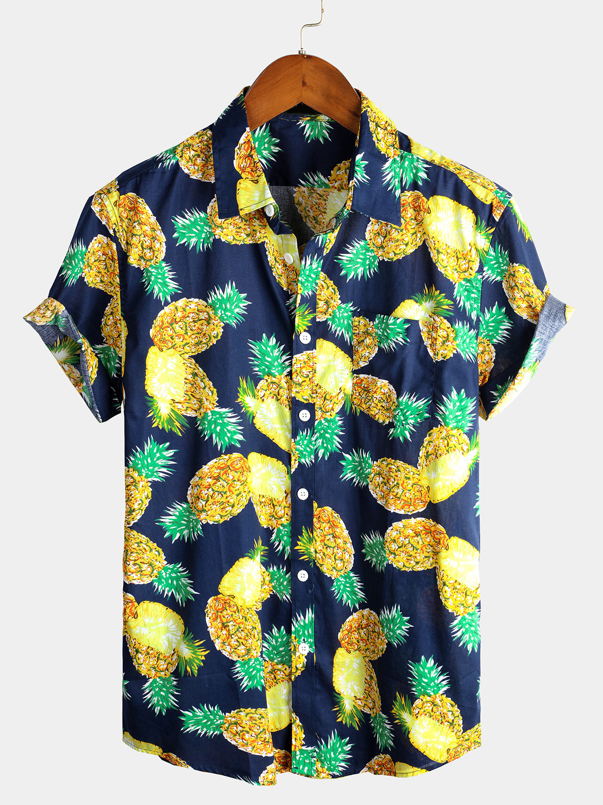 Mens Short Sleeve Pineapple Cotton Shirts Hawaiian Shirt for Men Women