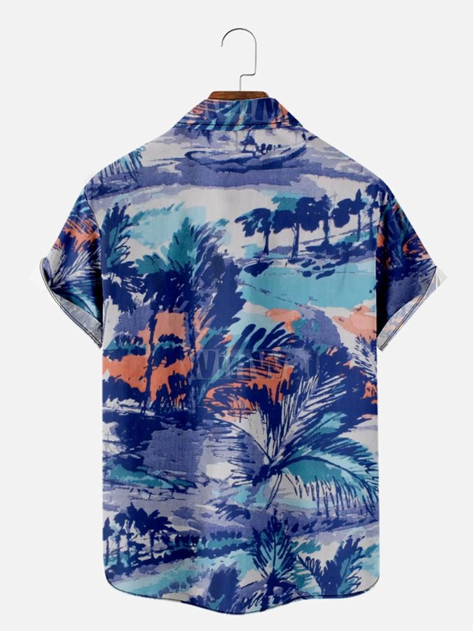 Mens Casual Coconut Contrast Color Short Sleeve Hawaiian Shirts