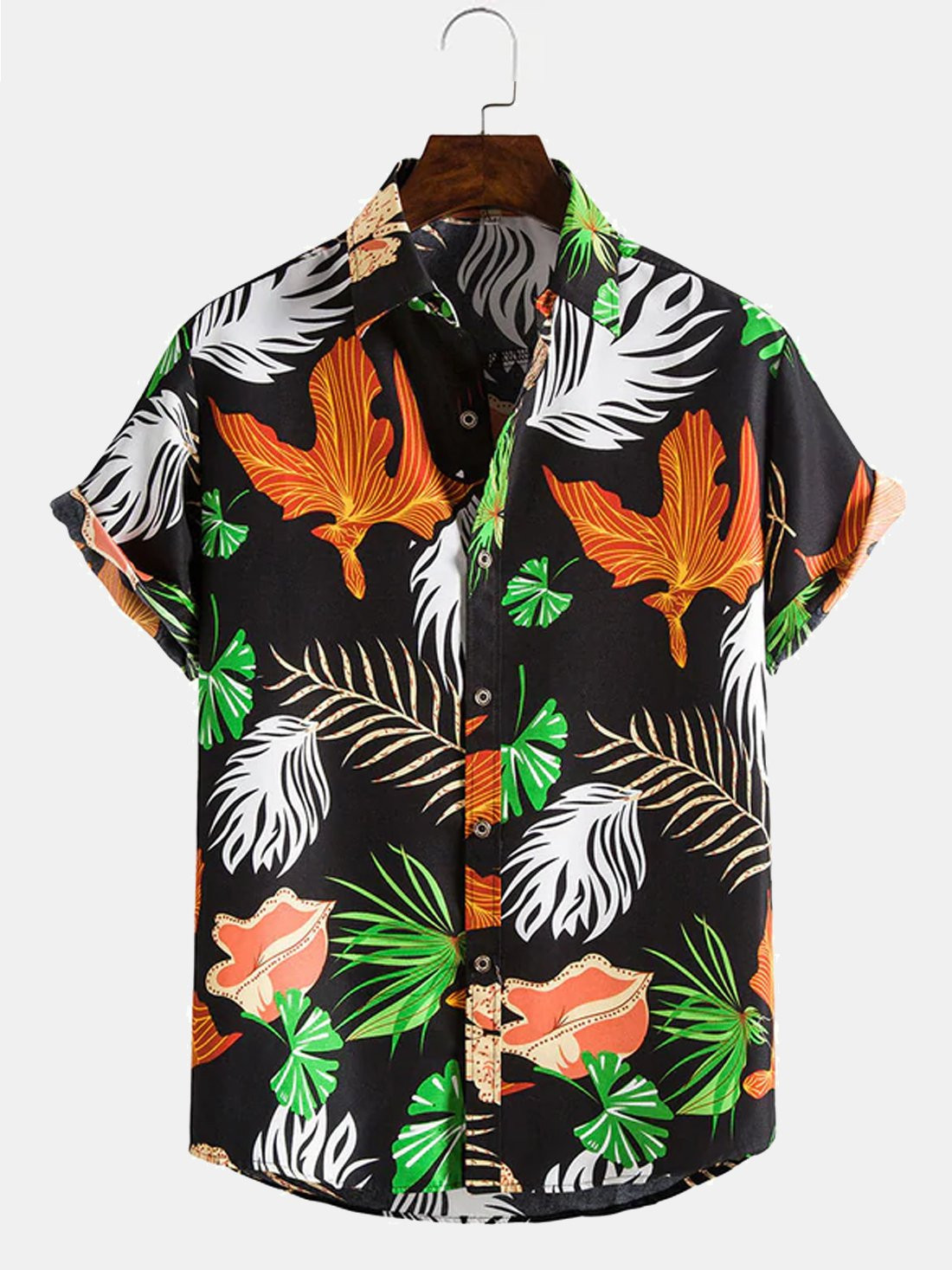 Mens Hawaiian Shirt Beach Floral Print Cotton Blend Short Sleeve Shirt