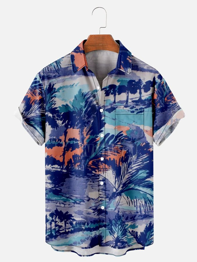 Mens Casual Coconut Contrast Color Short Sleeve Hawaiian Shirts