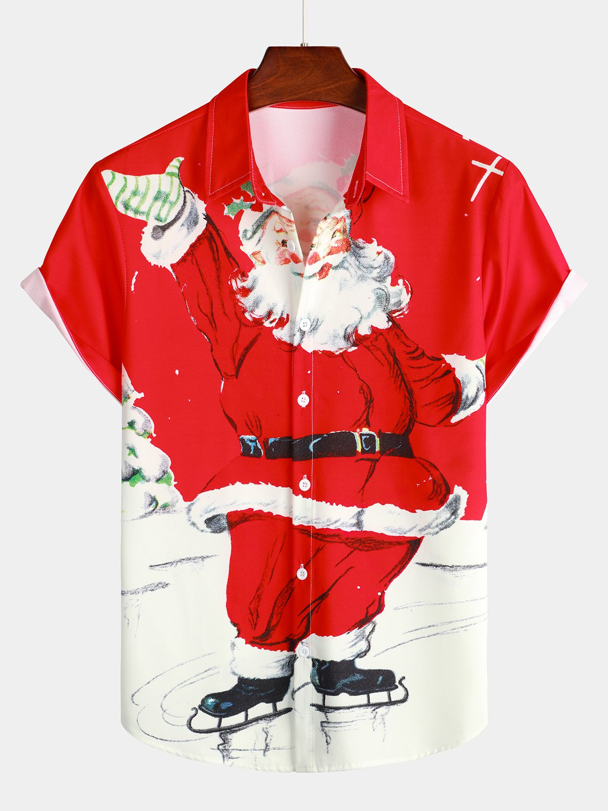 Mens Christmas Print Regular Fit Short Sleeve Shirt Hawaiian Shirt for Men Women