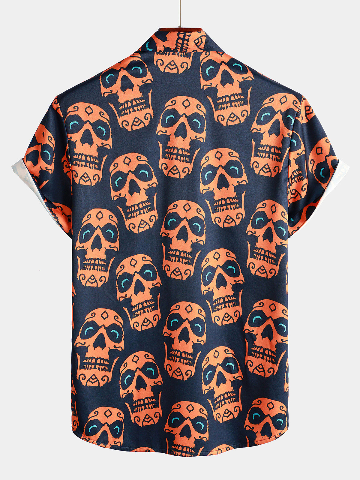 Mens Funny Skull Print Navy Blue Short Sleeve Shirt Hawaiian Shirt for Men Women