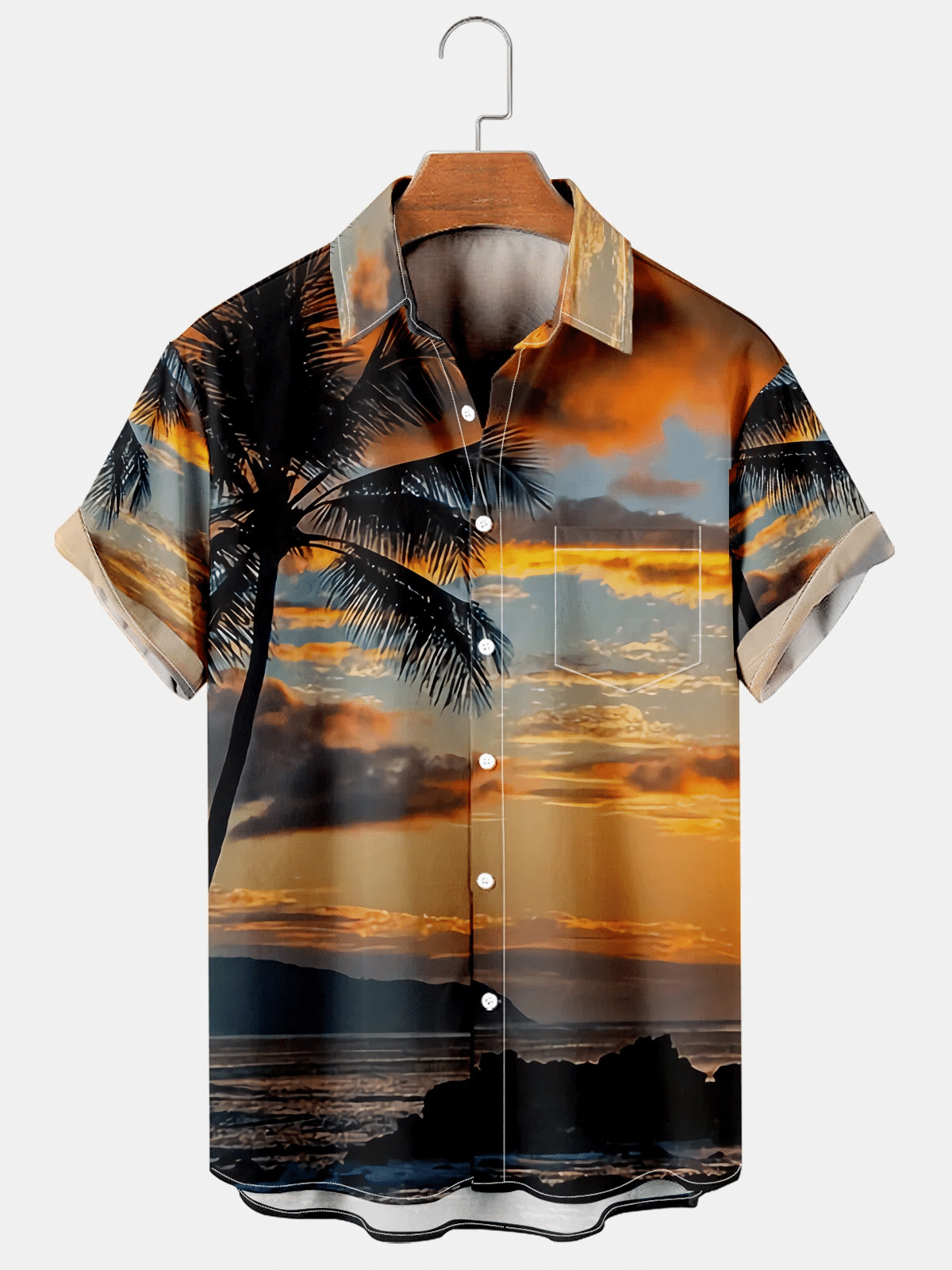 Mens Hawaiian Shirt Vacation Leisure Plant Elements Coconut Tree Pattern Printed Cotton Blend Short Shirt