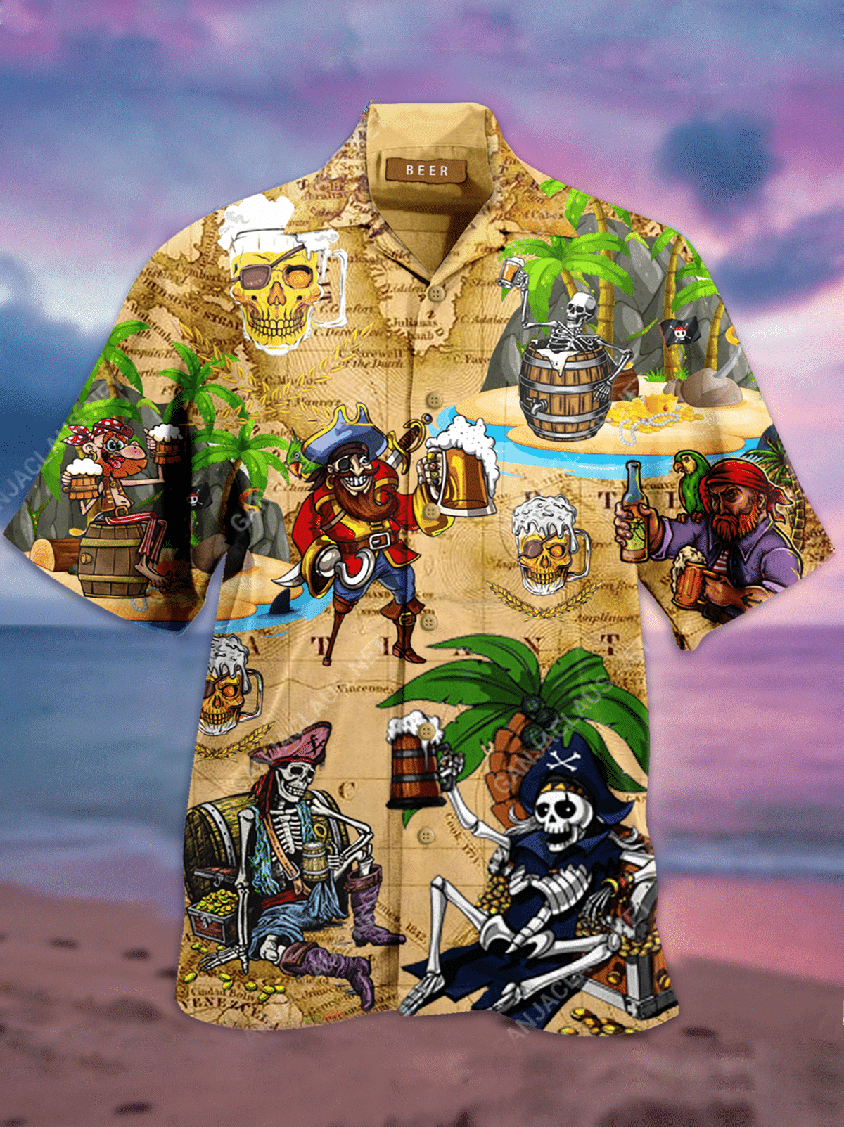 Mens Vintage Pirate Shirts Skull Printed Original Short Sleeve Tops Hawaiian Shirt for Men Women