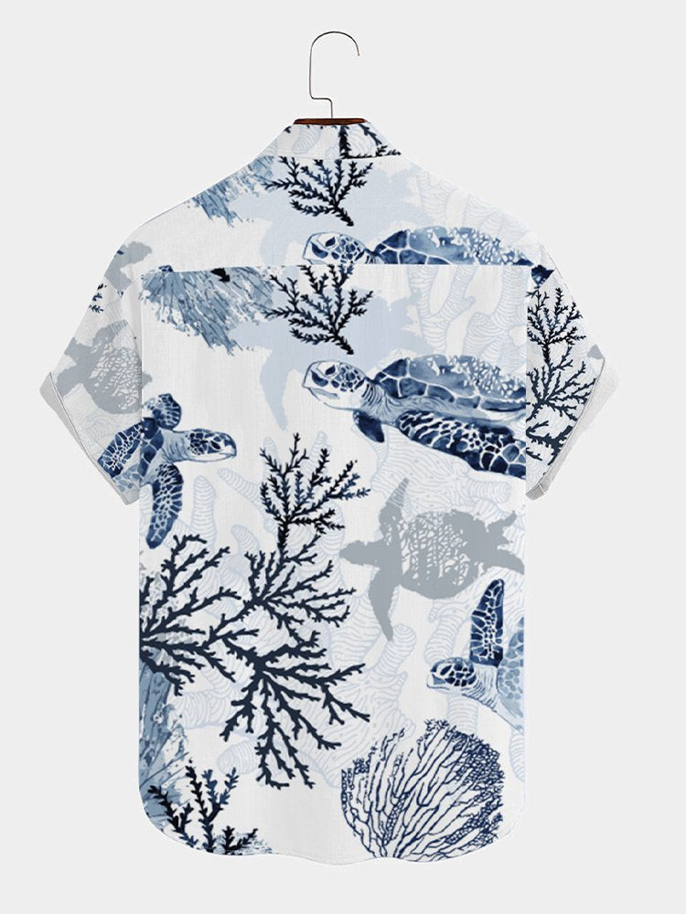 Mens Ocean Turtle Casual Short Sleeve Shirt Hawaiian Shirt for Men Women