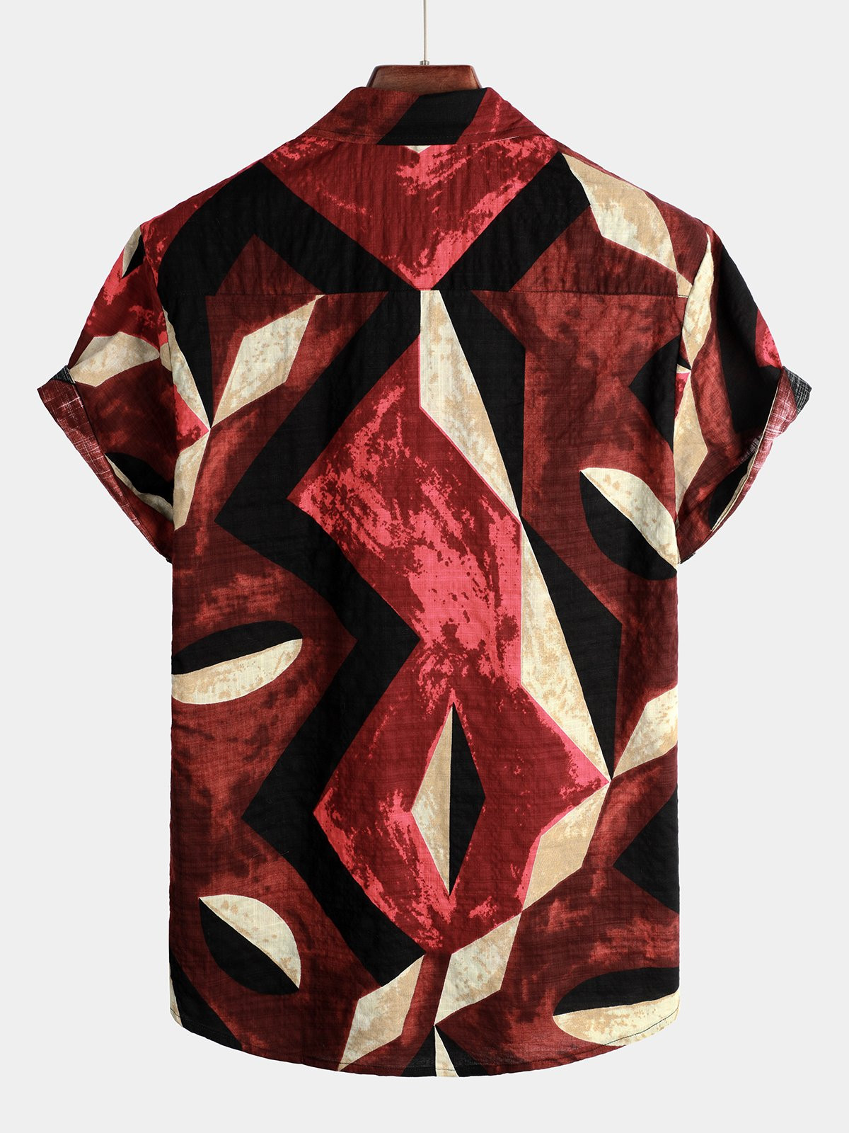 Mens Cotton Geometric Patterns Short Sleeve Shirt Hawaiian Shirt for Men Women