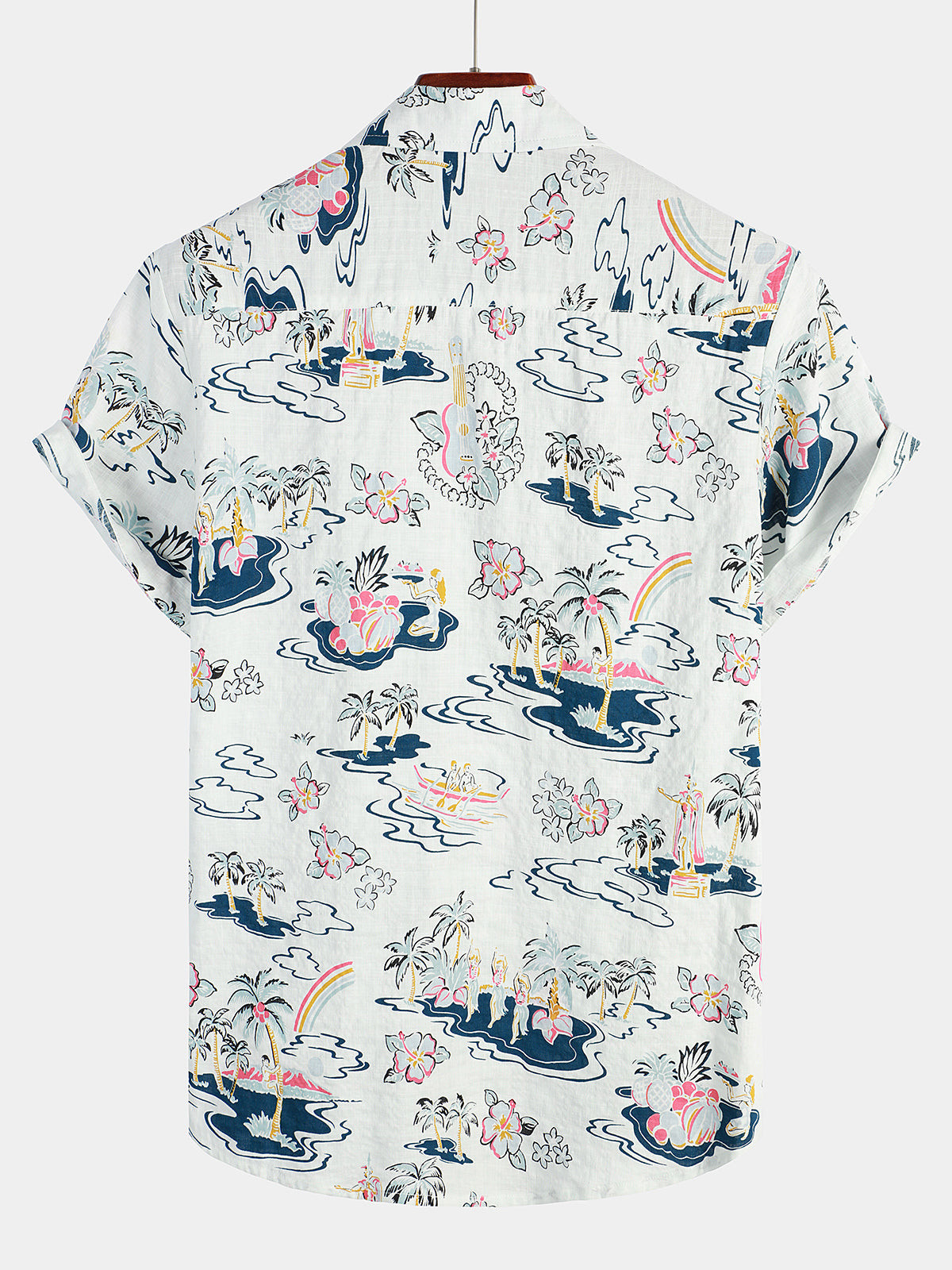 Mens Casual Hawaiian Cotton Print Short Sleeve Shirt