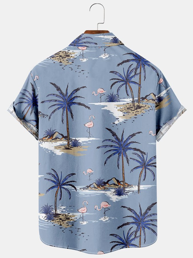 Holiday Leisure Plant Elements Coconut Tree And Toucan Pattern Hawaiian Style Printed Shirt