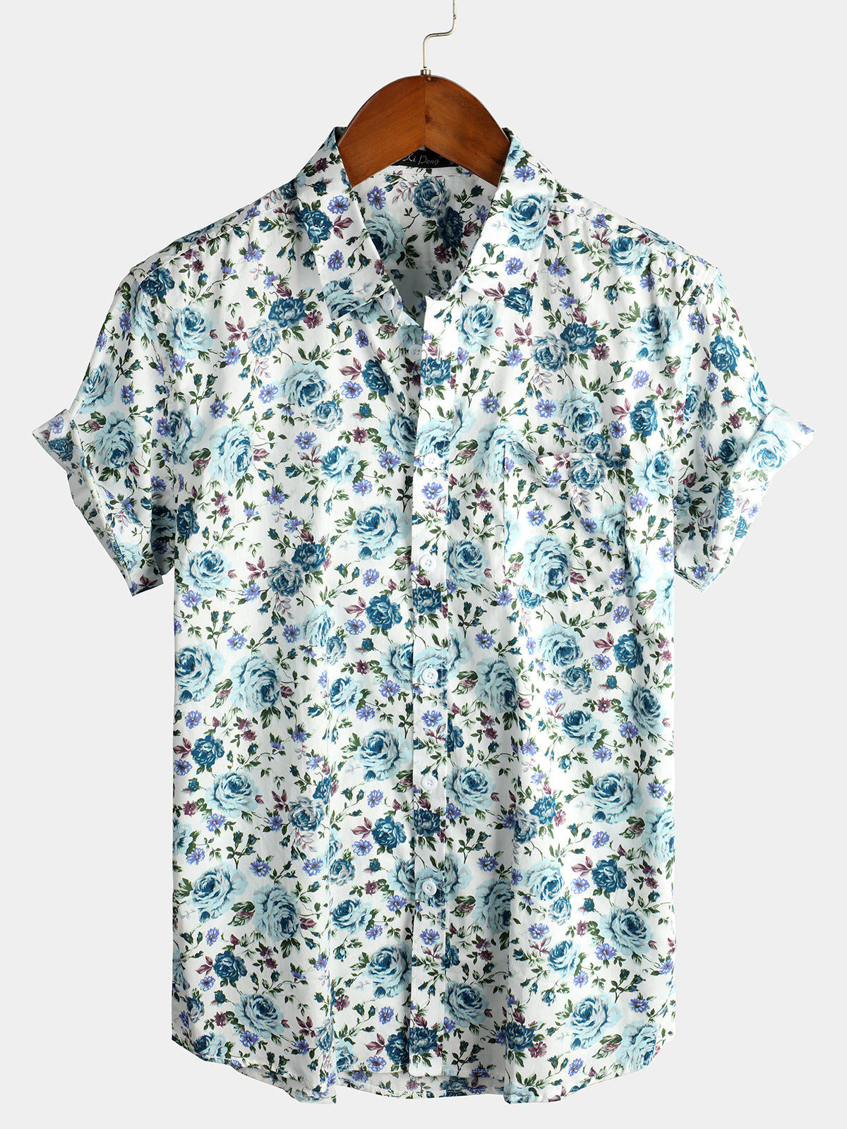 Mens Short Sleeve Rose Cotton Shirts Hawaiian Shirt for Men Women