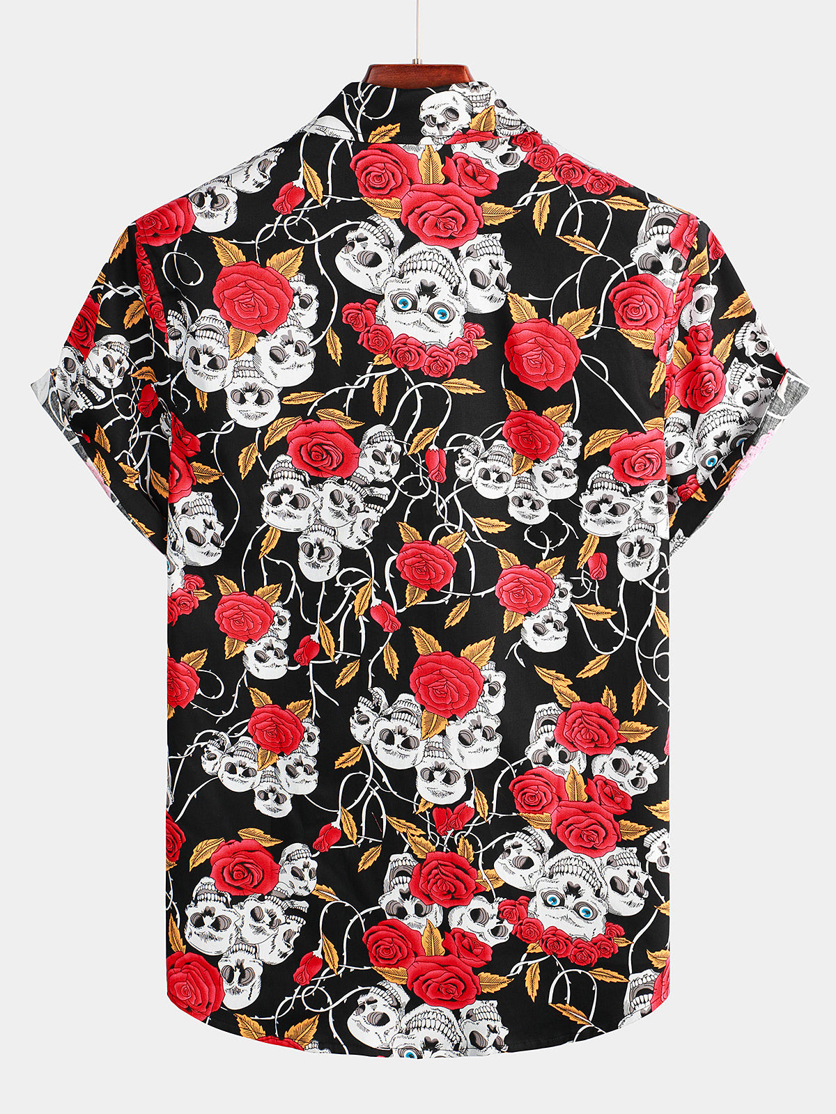 Mens Skull Rose Print Short Sleeve Shirt Hawaiian Shirt for Men Women