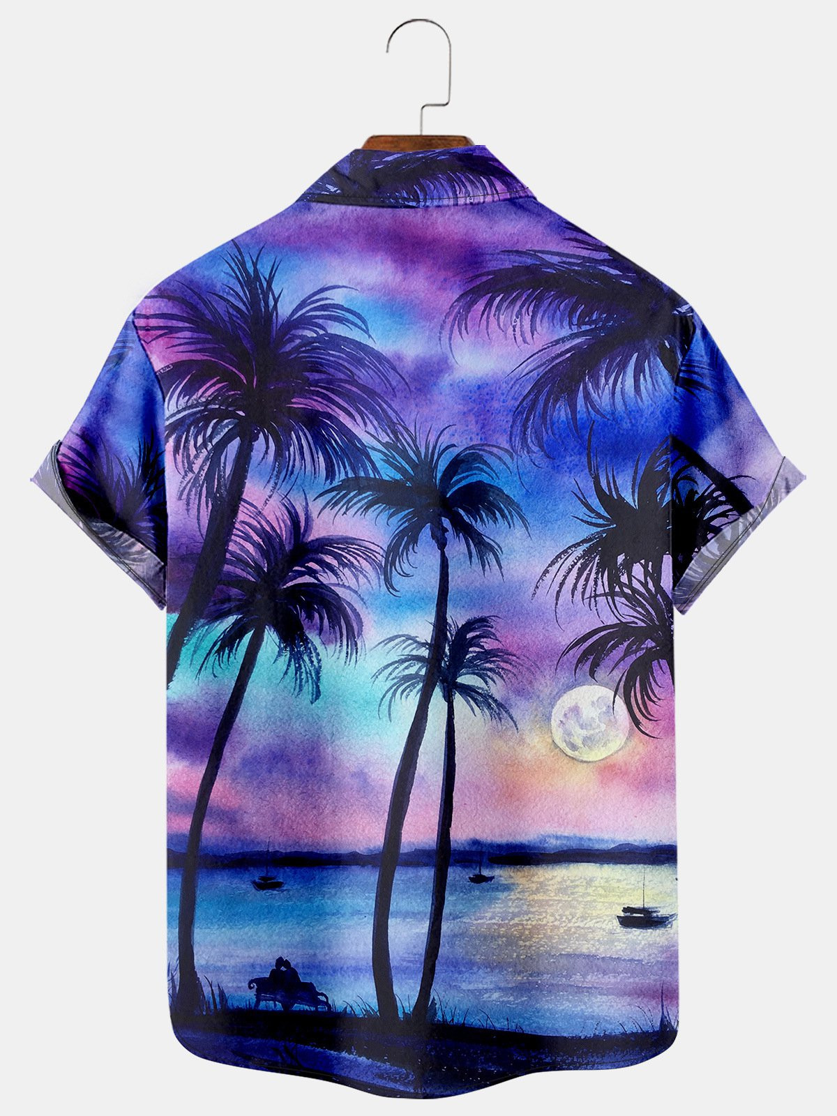 Mens Coconut Tree Sunset Print  Breathable Tactical Hawaiian Shirts