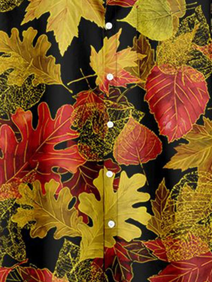 Yellow Basic Leaf Cotton-Blend Shirts  Tops Hawaiian Shirt for Men Women