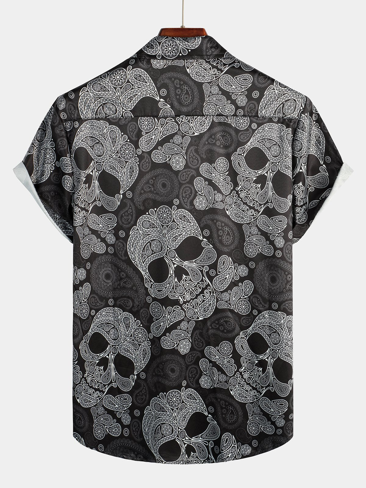 Mens Funny Black Skull Print Short Sleeve Shirt Hawaiian Shirt for Men Women