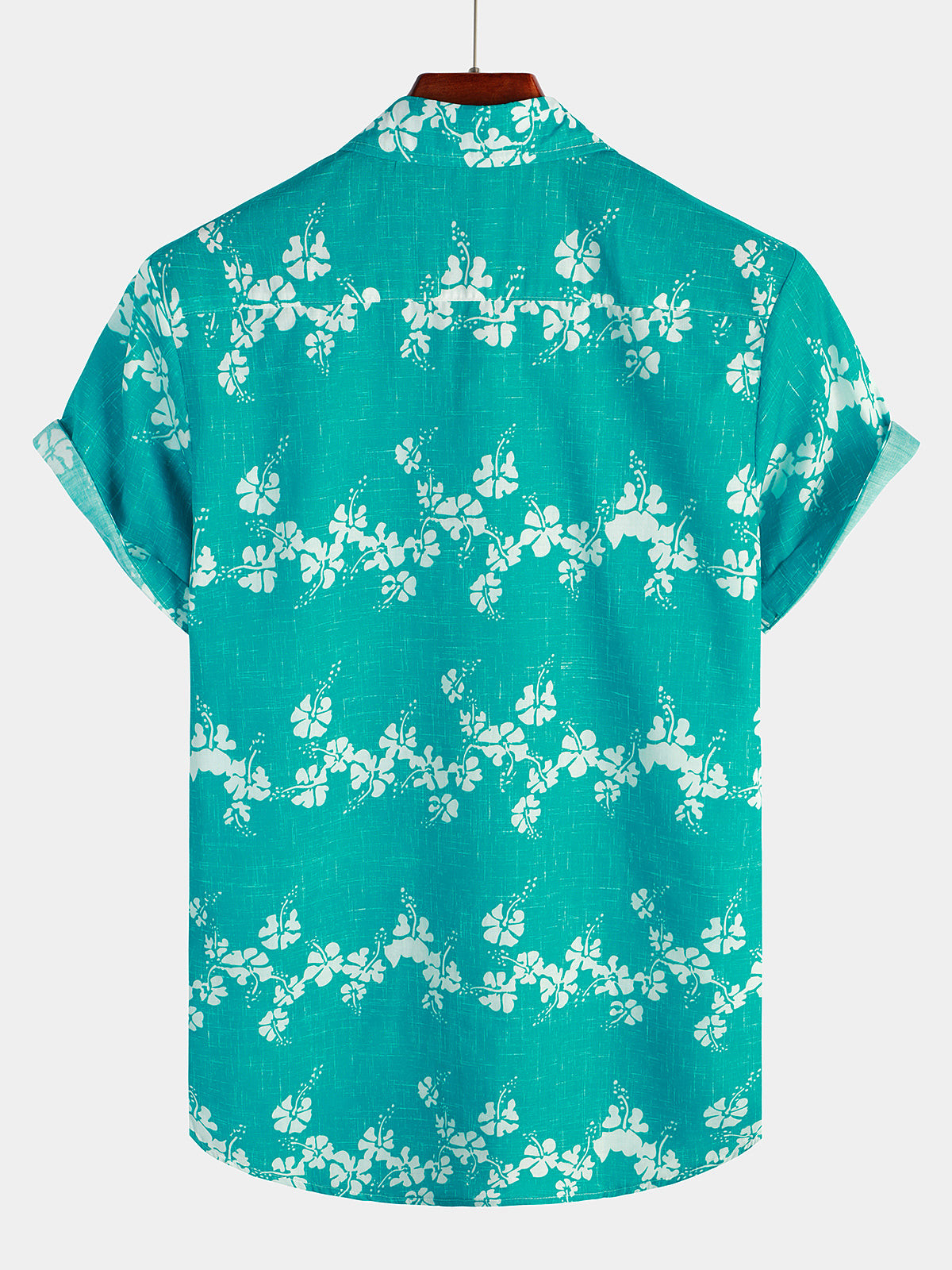 Mens Hawaiian  Print Button Green Short Sleeve Shirt