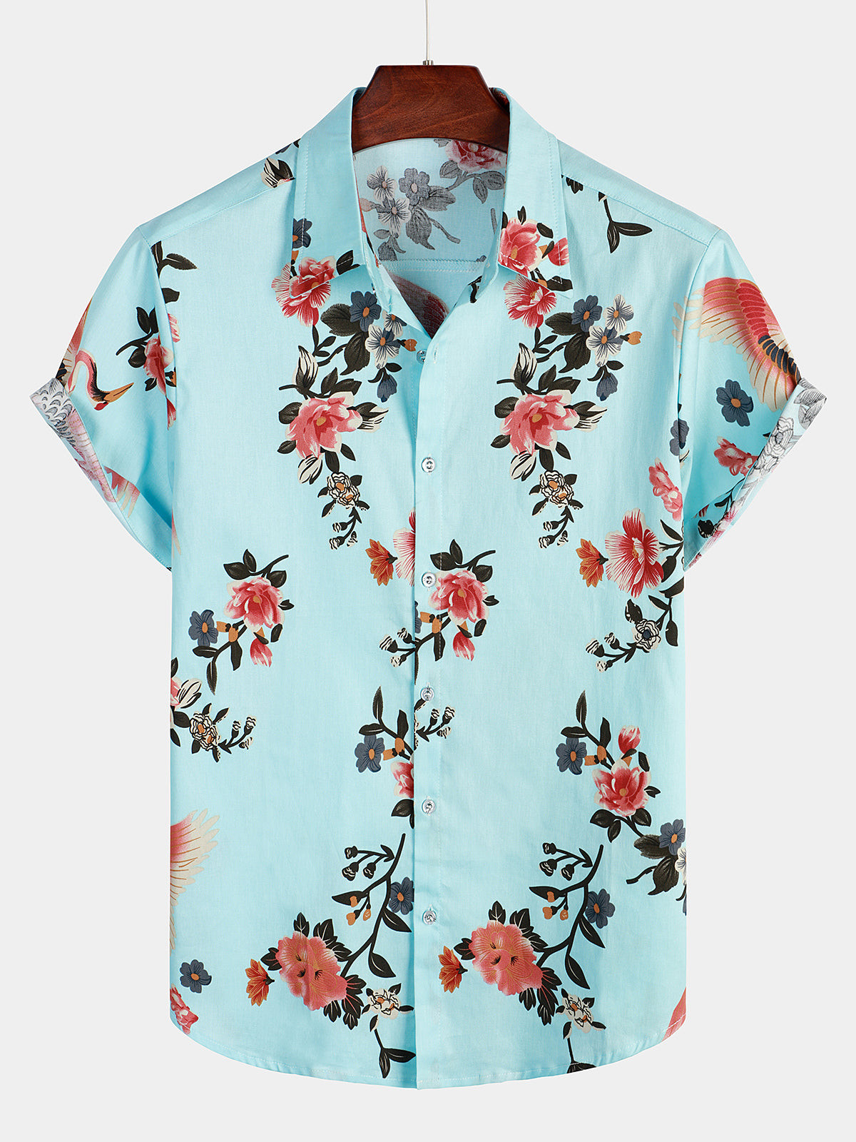 Mens Blue Casual Floral Print Short Sleeve Shirt Hawaiian Shirt for Men Women