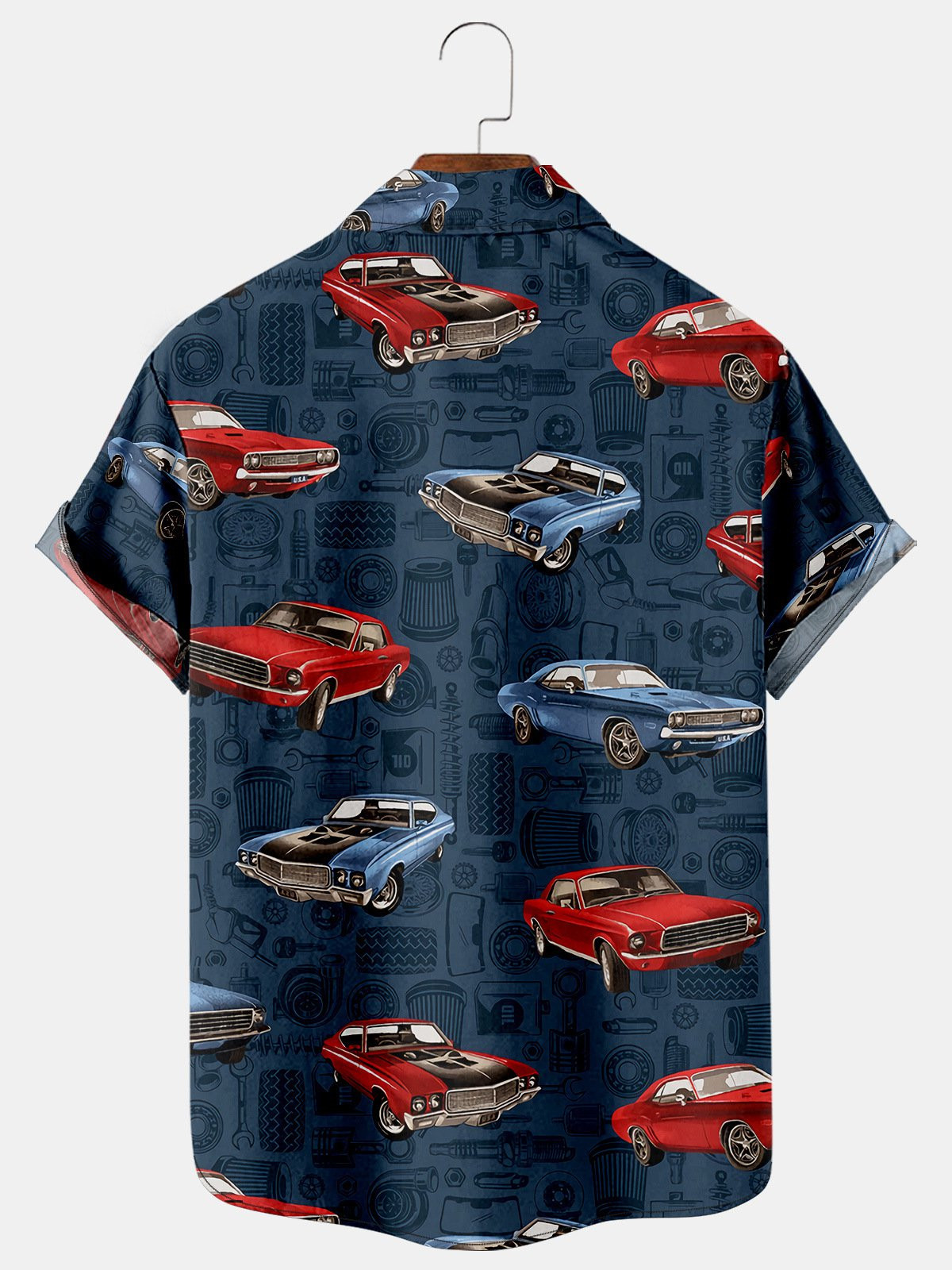 Mens Nascar Vintage Cars Print Casual Breathable Short Sleeve Hawaiian Shirts