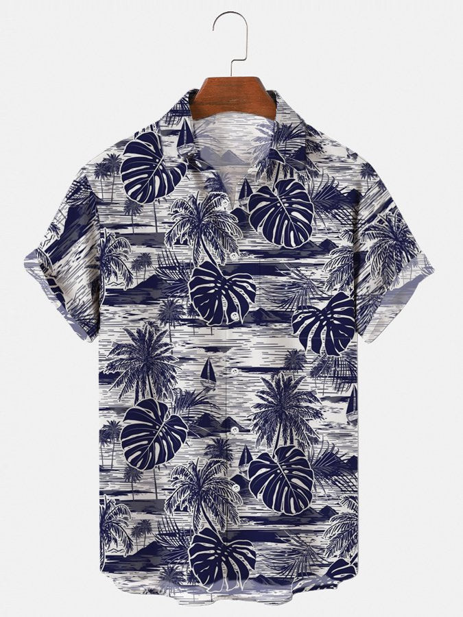 Mens Vintage Botanical Island Print Hawaiian Shirt