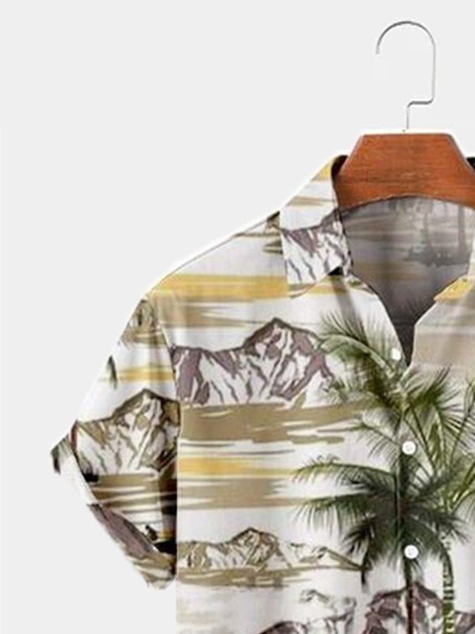 Khaki Cotton-Blend Holiday Series Plant Shirts  Tops Hawaiian Shirt for Men Women